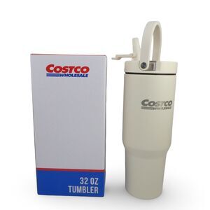 Costco Wholesale 32 oz Tumbler with Straw Cream/White Insulated Travel Mug NEW